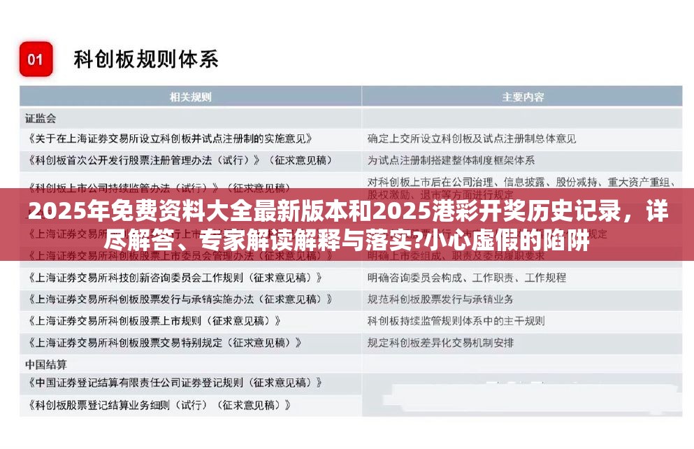2025年免费资料大全最新版本和2025港彩开奖历史记录，详尽解答、专家解读解释与落实?小心虚假的陷阱
